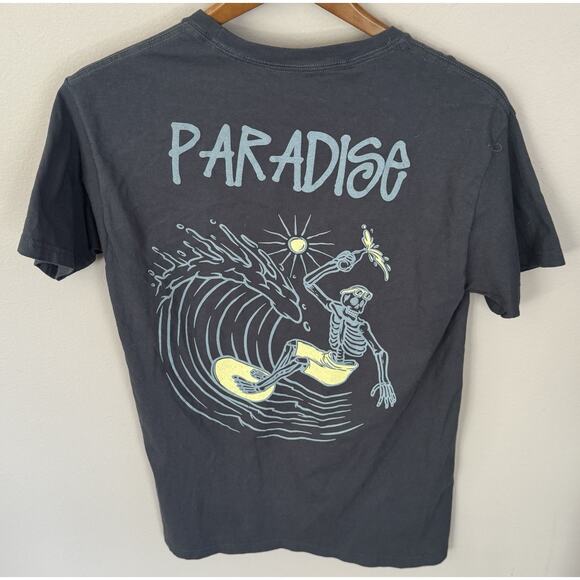 Call Your Mother Surfer T Shirt Mens Medium Gray Skeleton Surfing Graphic Tee - Picture 1 of 3